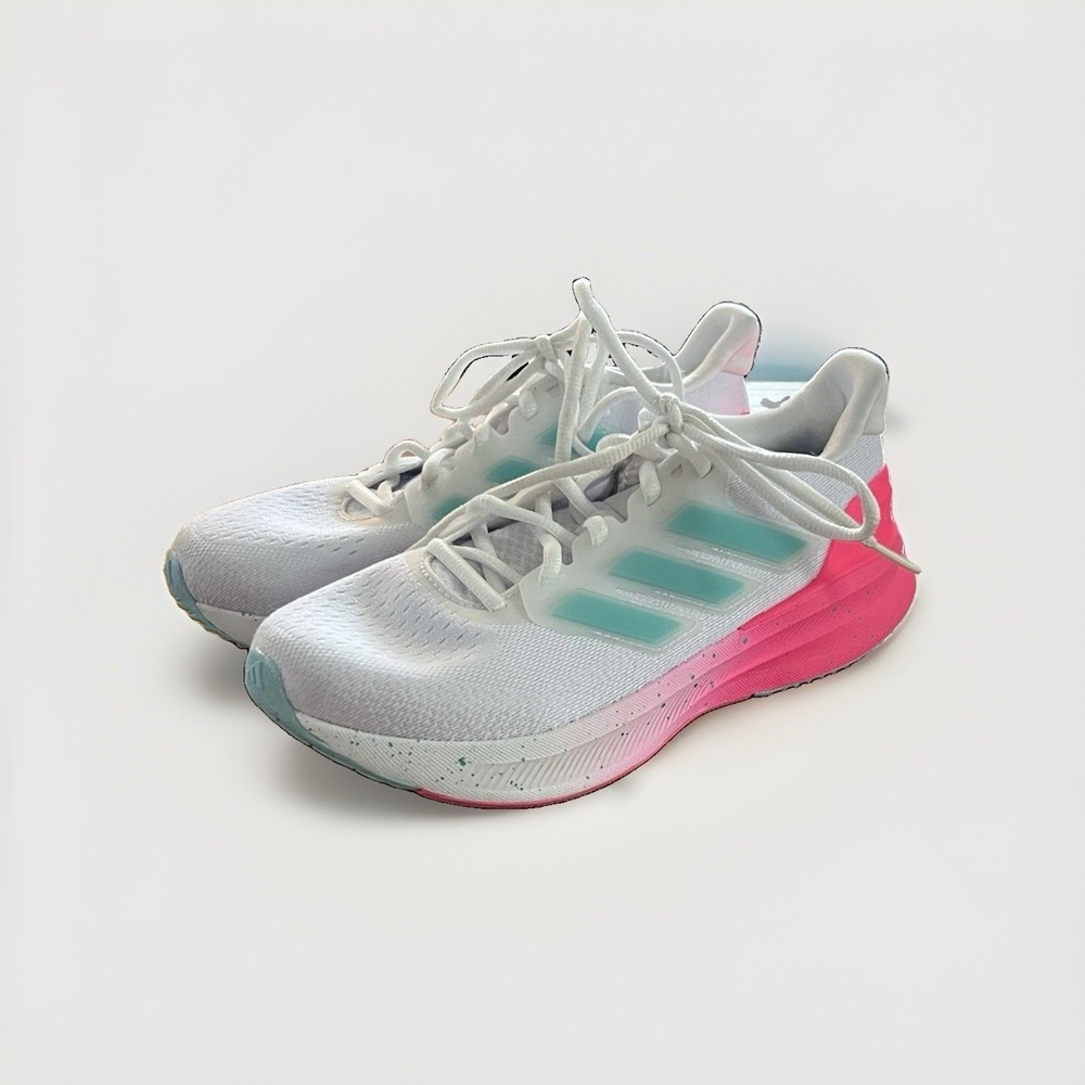 Adidas Kids Ultra Run 5 Shoes 4.5 White Flash Aqua Lucid Pink Sneakers Girls